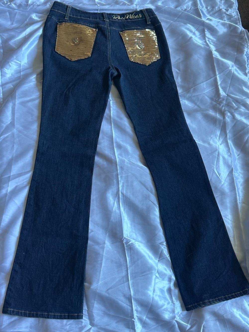 Rocawear Navy Flare Jeans with Gold Sequin Back Pockets - Picture 4 of 8
